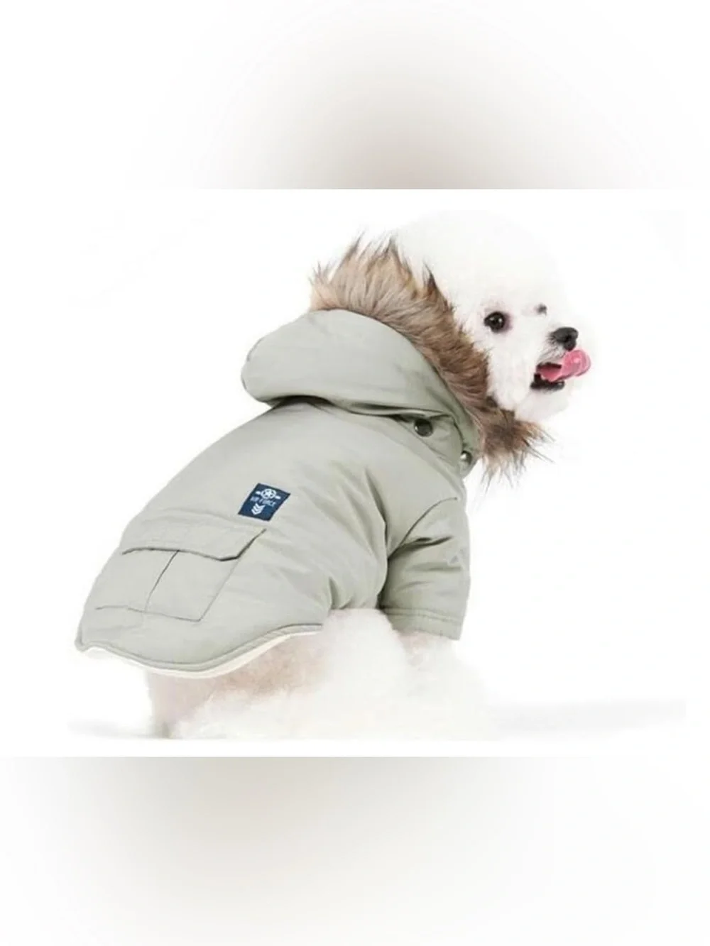 Pet Hooded Puffer Jacket with Faux-Fur Trim in Light Gray